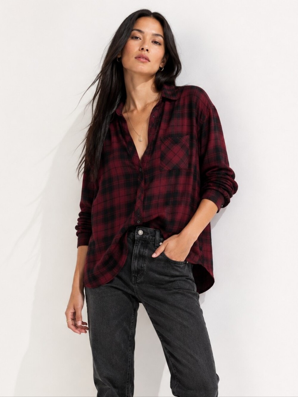 Rails Hunter Plaid Button Down Shirt Burgundy Black Large